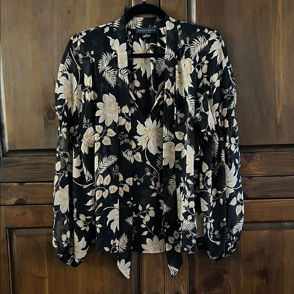 Sanctuary Black and Cream Floral Blouse